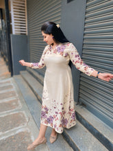 Off-White Casual wear with floral print, Mull cotton Dress