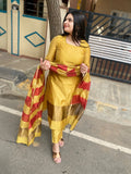 Mustard Royal Contrast Cotton Silk Suit Set