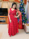 Chilly red cape sleeve gown in Dola silk