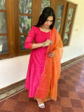 Pink n orange silk kurti with dupatta