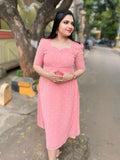 Powder Peach Georgette Swiss Dot Frock