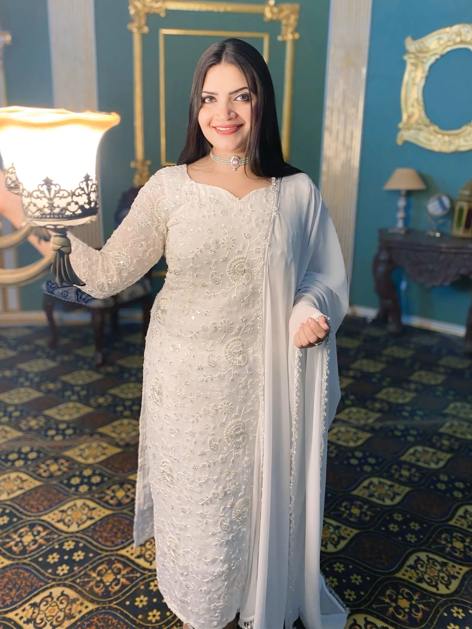 White heavily embellished suit combo