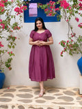 Grape vine soft silk box pleated frock with floral handwork n cute lil sleeves