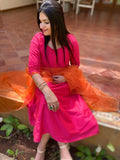 Pink n orange silk kurti with dupatta