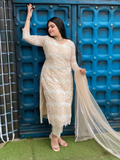 Beige Georgette Scallop Cutwork & Hakoba Suit Combo