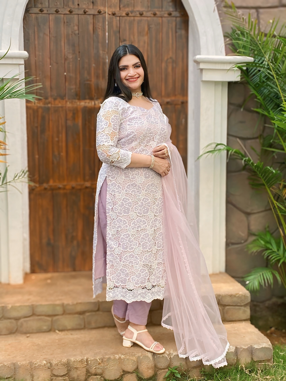 Light Lavender & Lilac Cut Work Suit Combo