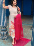 Ice blue multi colour appliqué work suit combo