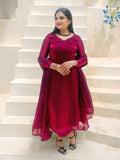 Velvet organza grape wine suit combo