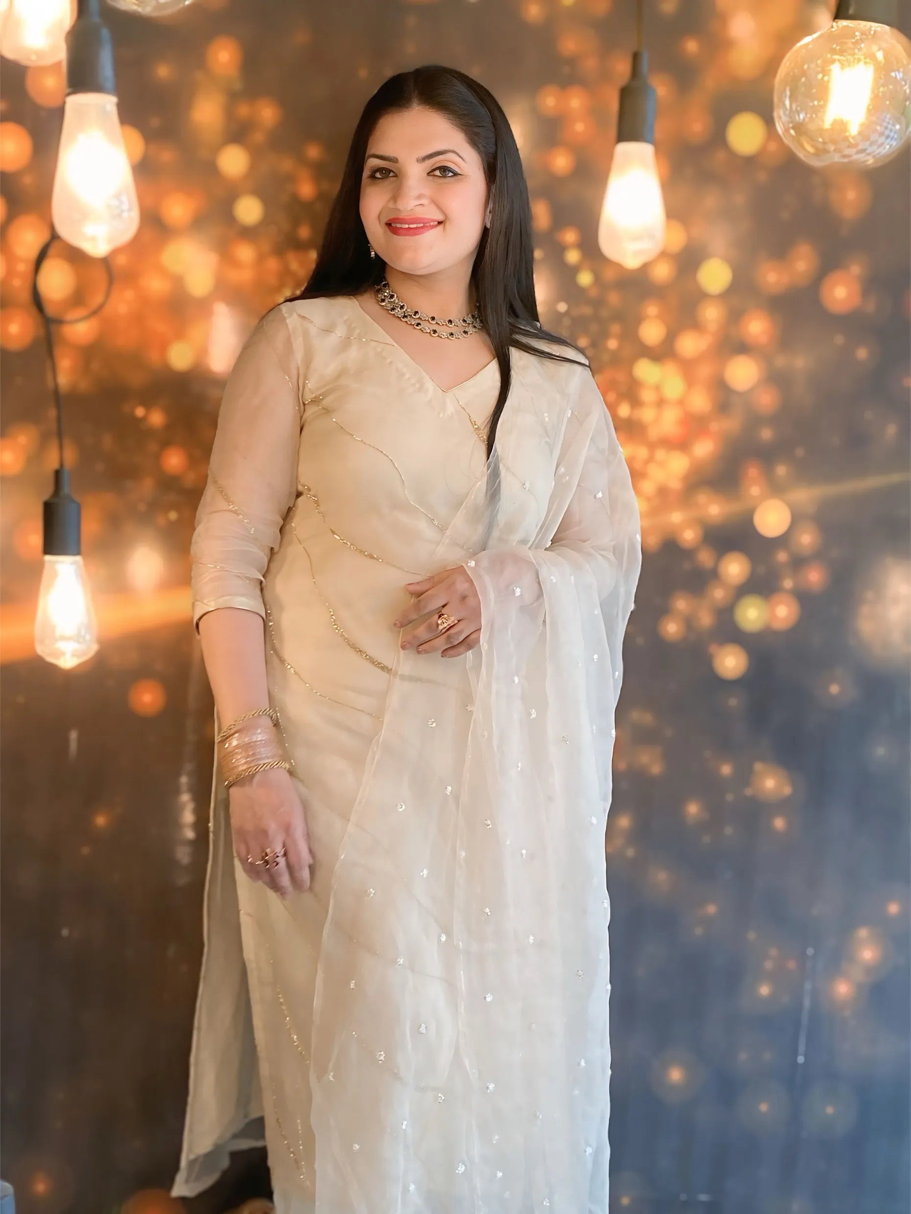 Gold embroidered organza suit combo