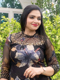 Black brasso print A line kurthi with jewel neck