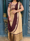 Golden Tissue Silk Brocade Pleated Gown with Saree Drape