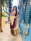 Golden Tissue Silk Brocade Pleated Gown with Saree Drape
