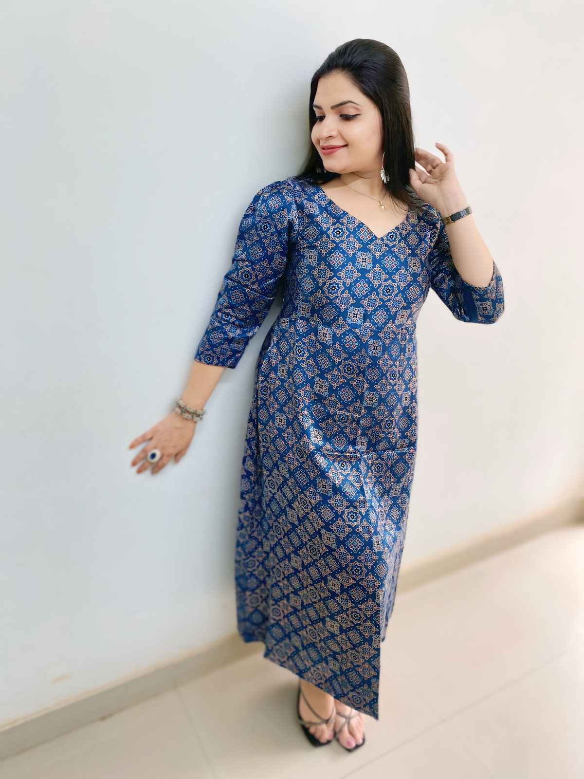 Soft Modal Silk Ajrakh A-Line Kurtis