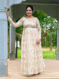 Mul chanderi floral pleated dress in off white