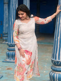 Ice blue multi colour appliqué work suit combo