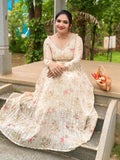 Mul chanderi floral pleated dress in off white
