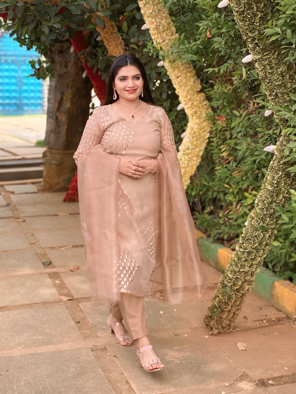 Tan Brown Rose Gold Embroidered Suit Combo