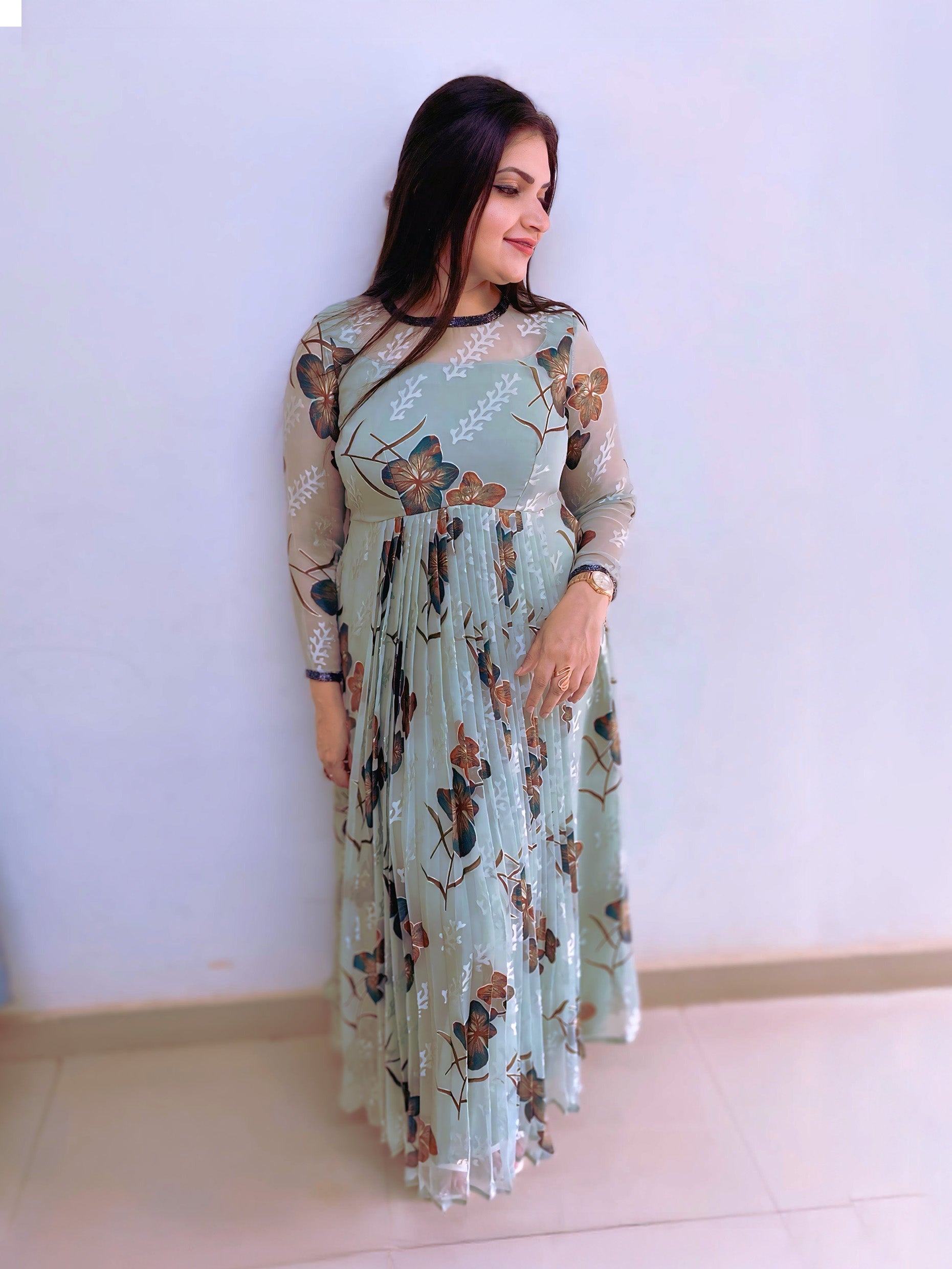 Smoky blue brasso print dress