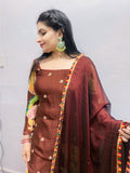 Coffee color appliqué work suit combo