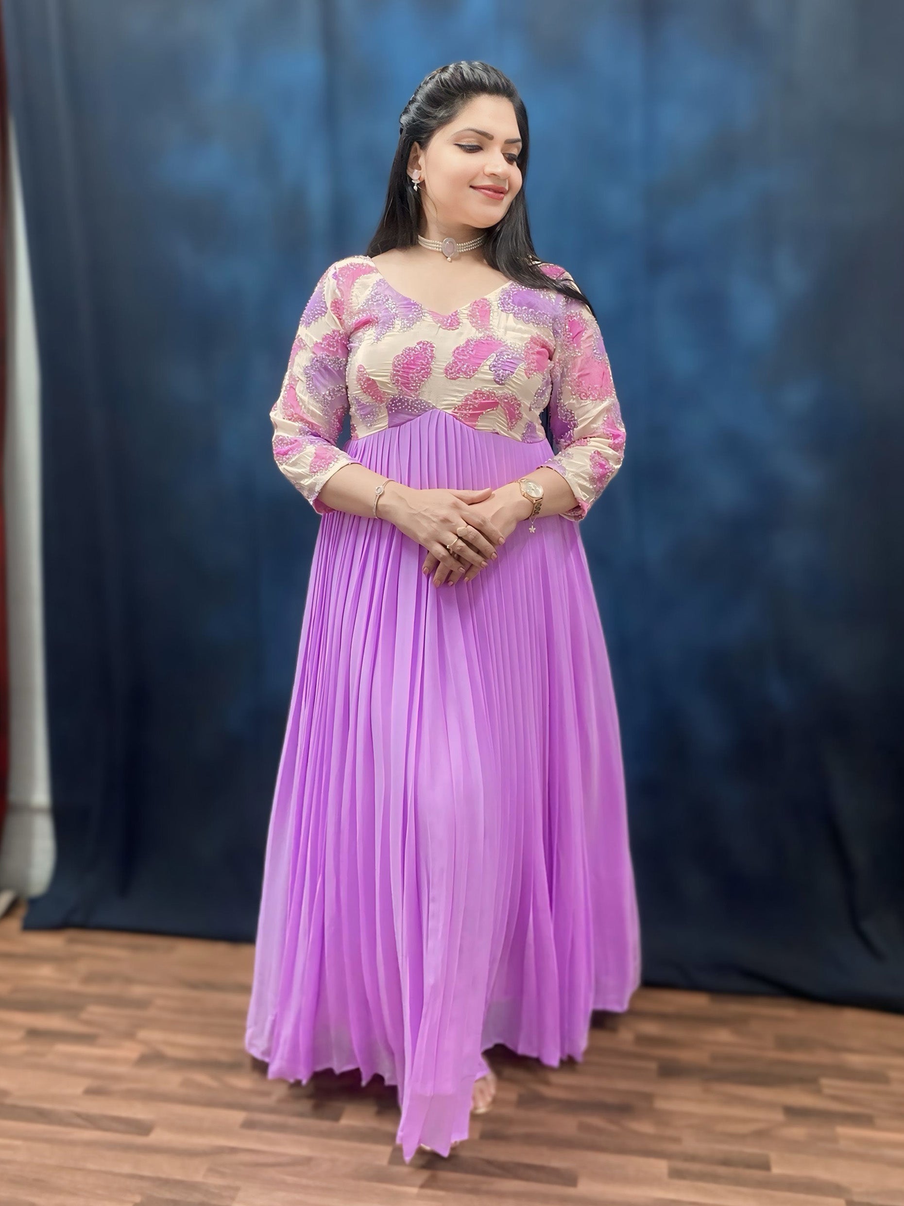 Cotton candy front pleated lavender gown