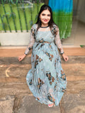 Smoky blue brasso print dress