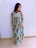 Smoky blue brasso print dress