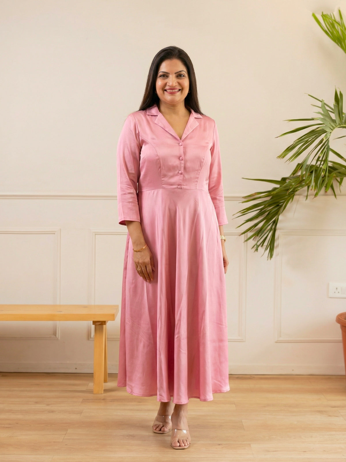 Blush Satin Button Dress