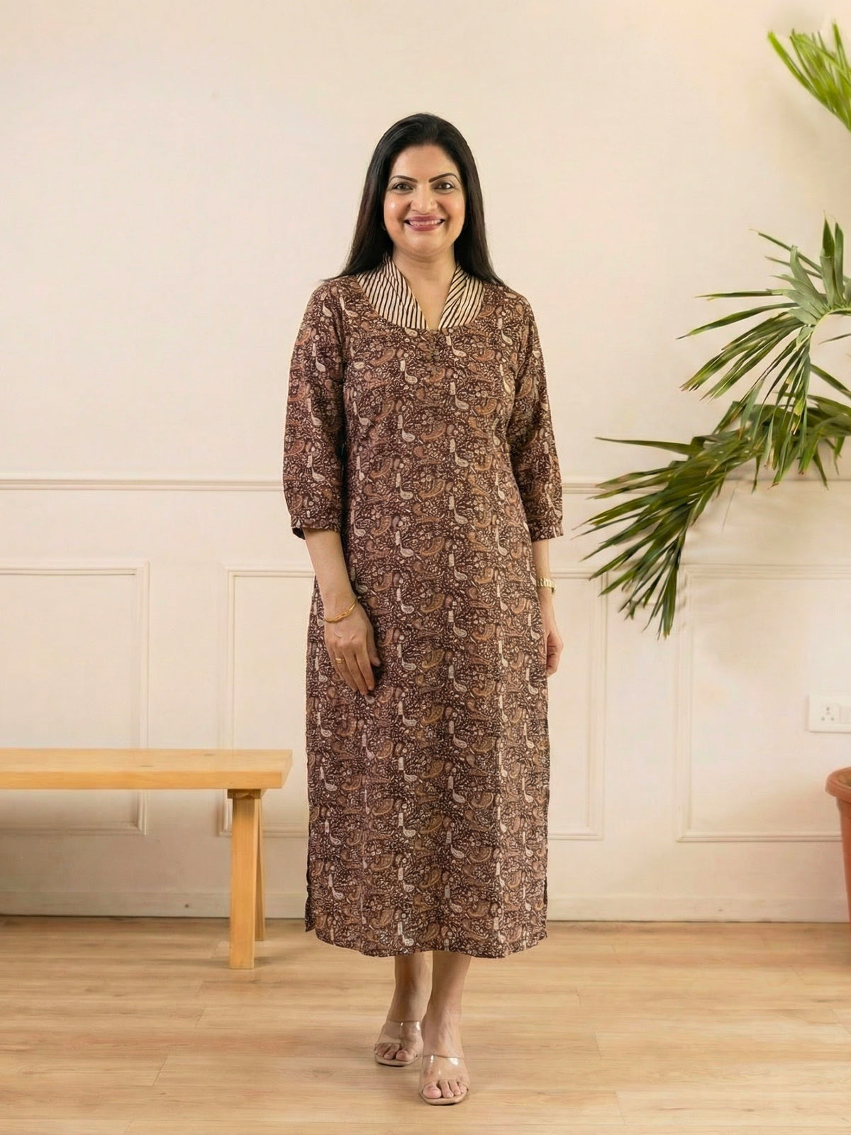 Cocoa Paisley Button Dress