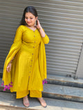 Mustard yellow suit combo with purple