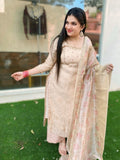 Rose gold pure Banarasi broquet suit combo with floral handwork