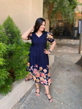 Navy Blossom Puff Sleeve Dress