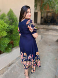 Navy Blossom Puff Sleeve Dress