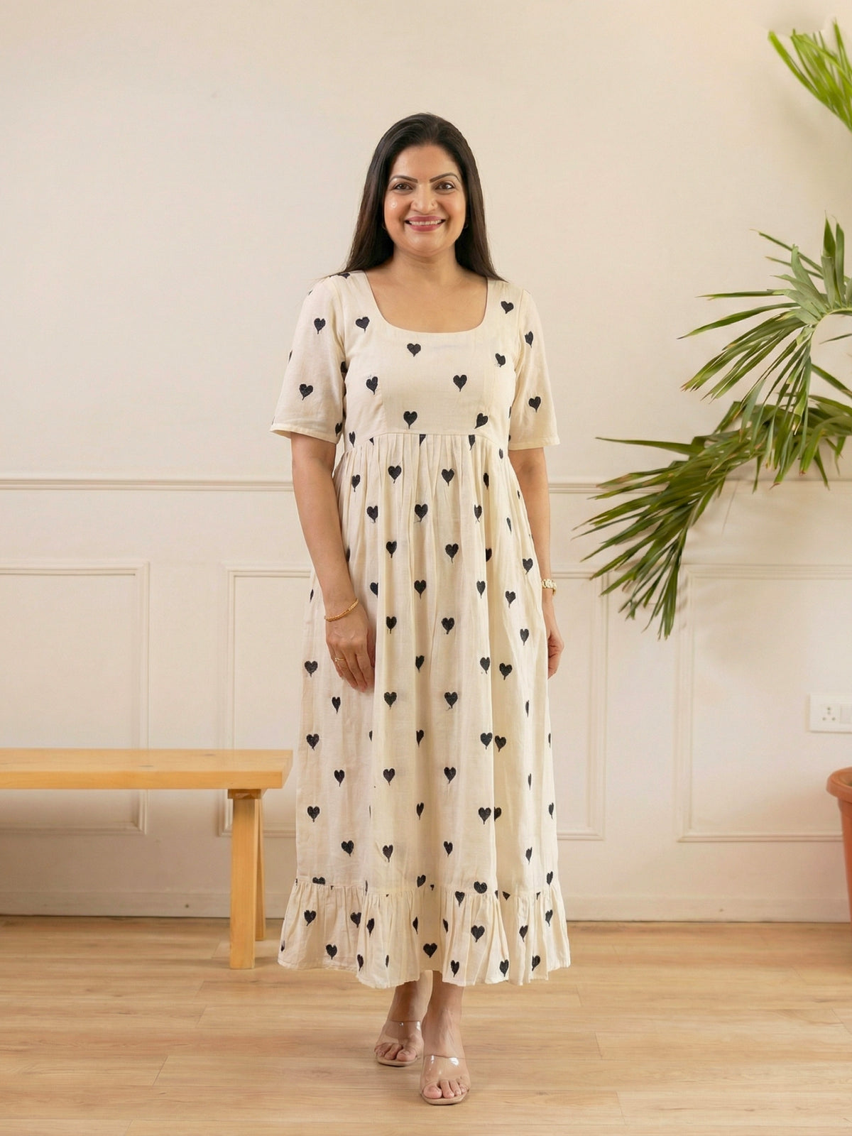 Ivory Heart Print Maxi Dress