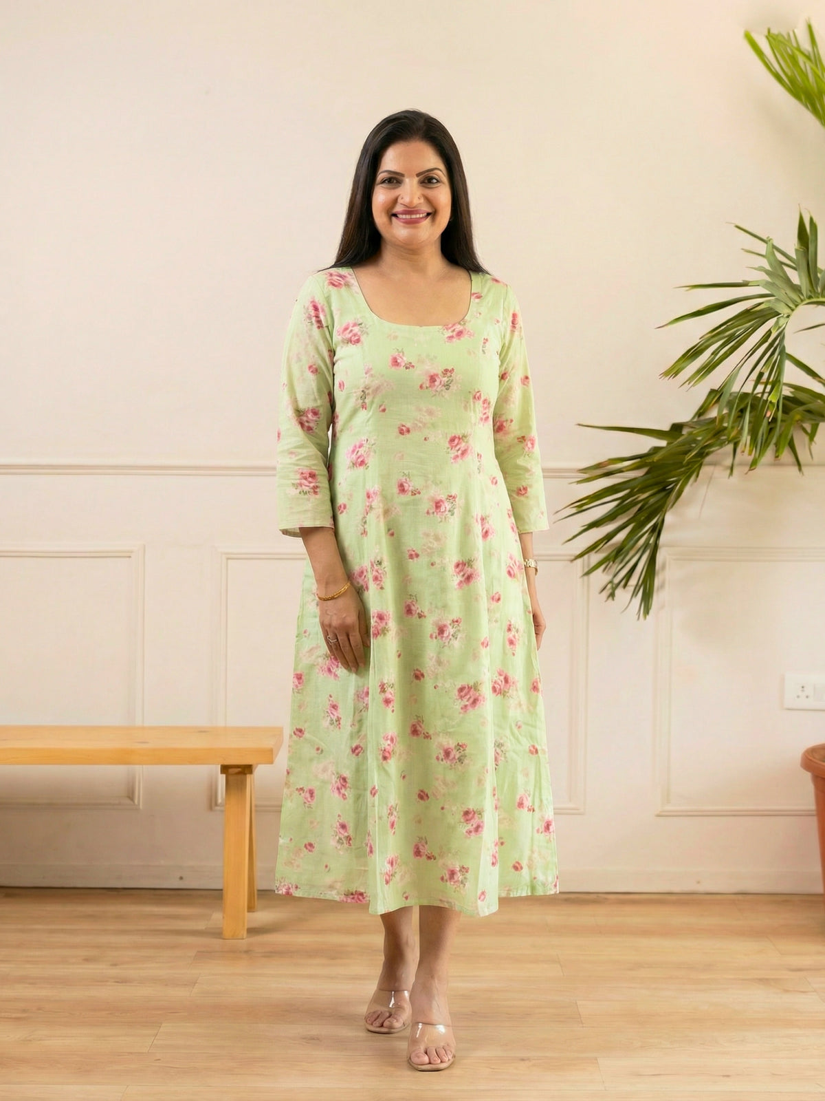 Mint Rose A-Line Dress