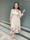 Off-White Casual wear with floral print, Mull cotton Dress