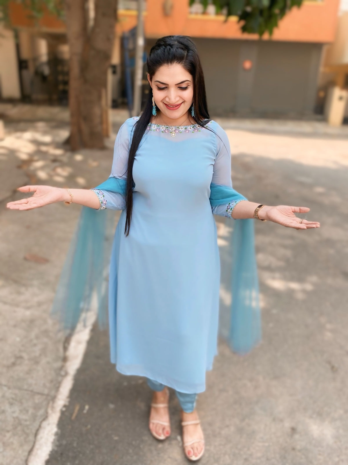 Misty Blue Embroidered Suit