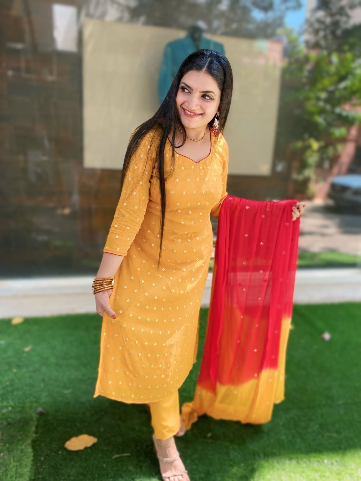 Haldi Glow Chinon Suit Combo